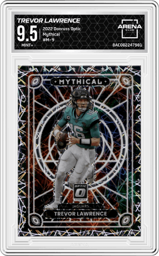 Trevor Lawrence from the 2022 Panini Donruss Optic set graded by Arena Club and given an overall grade of 9.5.