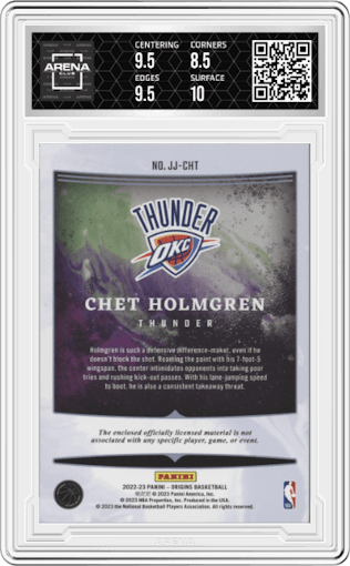 Chet Holmgren from the 2022-23 Panini Origins set graded by Arena Club and given an overall grade of 9.