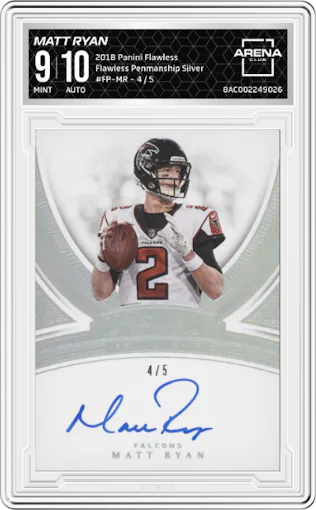 Matt Ryan from the 2018 Panini Flawless set featuring a Silver parallel graded by Arena Club and given an overall grade of 9.