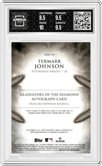 Termarr Johnson from the 2024 Bowman Chrome set graded by Arena Club and given an overall grade of 9.