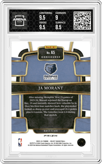 Ja Morant from the 2023-24 Panini Select  set featuring a Tiger parallel graded by Arena Club and given an overall grade of 9.