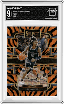 Ja Morant from the 2023-24 Panini Select  set featuring a Tiger parallel graded by Arena Club and given an overall grade of 9.