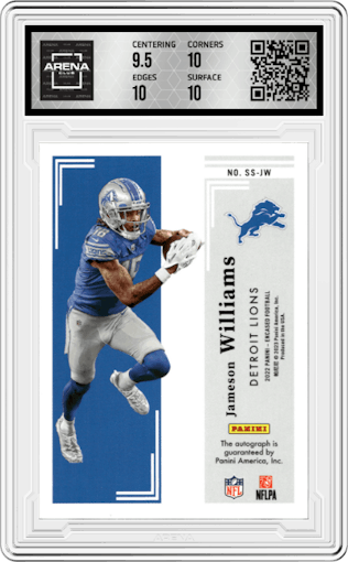 Jameson Williams from the 2022 Panini Encased set graded by Arena Club and given an overall grade of 10.