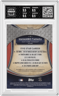 Masahiro Tanaka from the 2017 Topps Five Star set featuring a Green parallel graded by Arena Club and given an overall grade of 9.