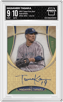 Masahiro Tanaka from the 2017 Topps Five Star set featuring a Green parallel graded by Arena Club and given an overall grade of 9.