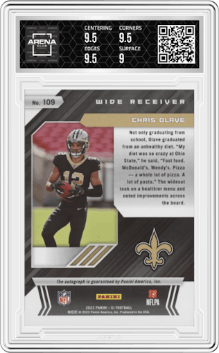 Chris Olave  from the 2022 Panini XR set graded by Arena Club and given an overall grade of 9.5.