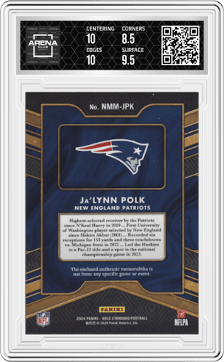 Ja'lynn Polk from the 2024 Panini Gold Standard set graded by Arena Club and given an overall grade of 9.