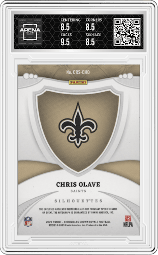 Chris Olave from the 2022 Panini Chronicles set graded by Arena Club and given an overall grade of 9.