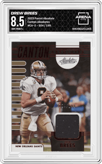 Drew Brees from the 2023 Panini Absolute set graded by Arena Club and given an overall grade of 8.5.