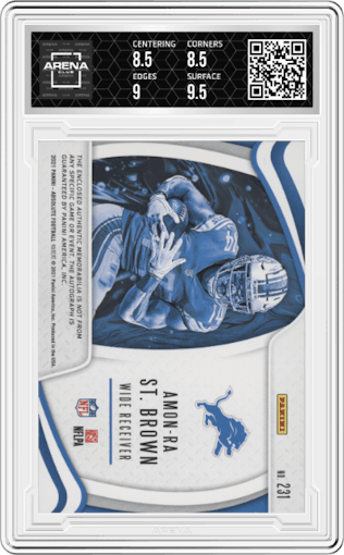 Amon-Ra St. Brown from the 2021 Panini Absolute set graded by Arena Club and given an overall grade of 9.