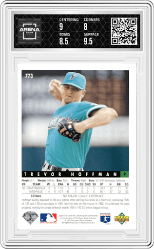 Trevor Hoffman from the 1993 Upper Deck Florida Marlins set graded by Arena Club and given an overall grade of 8.5.