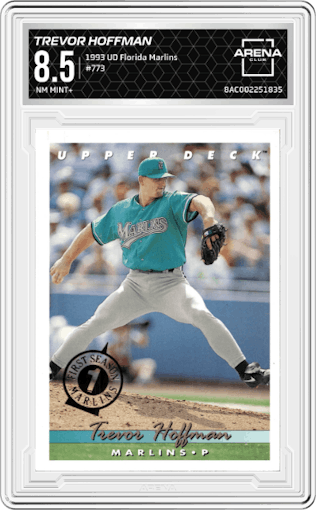 Trevor Hoffman from the 1993 Upper Deck Florida Marlins set graded by Arena Club and given an overall grade of 8.5.
