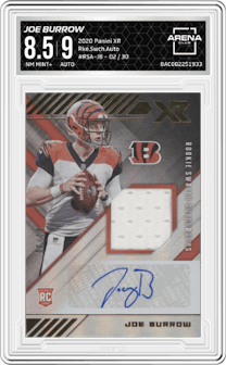 Joe Burrow from the 2020 Panini XR set graded by Arena Club and given an overall grade of 8.5.