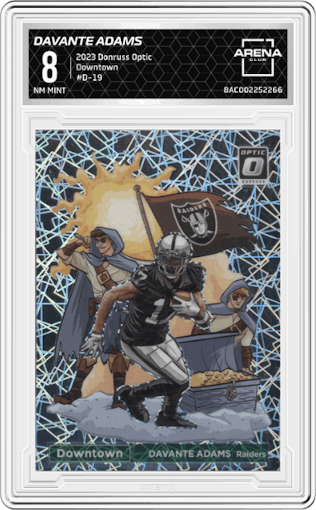 Davante Adams from the 2023 Donruss Optic set graded by Arena Club and given an overall grade of 8.