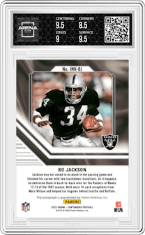 Bo Jackson from the 2023 Panini Contenders set graded by Arena Club and given an overall grade of 9.