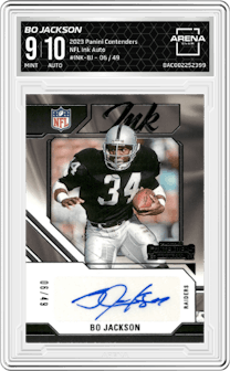 Bo Jackson from the 2023 Panini Contenders set graded by Arena Club and given an overall grade of 9.