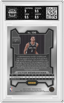 Victor Wembanyama from the 2023-24 Panini Prizm set graded by Arena Club and given an overall grade of 9.