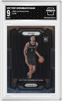 Victor Wembanyama from the 2023-24 Panini Prizm set graded by Arena Club and given an overall grade of 9.