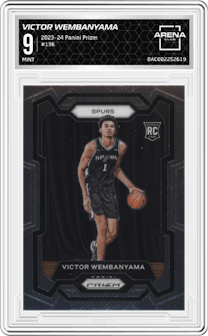 Victor Wembanyama from the 2023-24 Panini Prizm set graded by Arena Club and given an overall grade of 9.