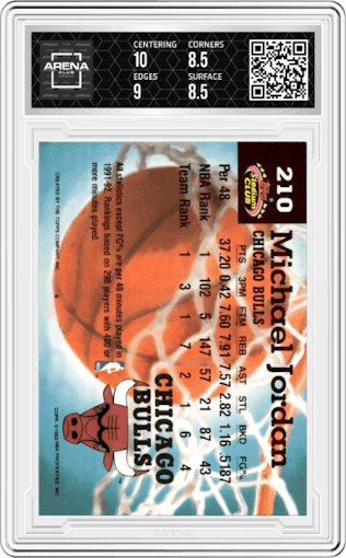 Michael Jordan from the 1992-93 Topps Stadium Club set featuring a Members Only parallel graded by Arena Club and given an overall grade of 9.