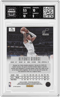 Keyonte George from the 2023-24 Panini Prizm Deca set featuring a Red Prizm parallel graded by Arena Club and given an overall grade of 9.5.