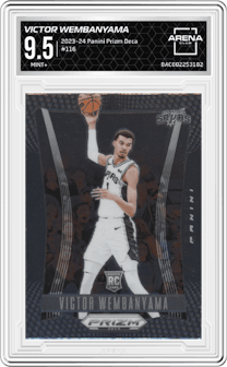 Victor Wembanyama from the 2023-24 Panini Prizm Deca set graded by Arena Club and given an overall grade of 9.5.