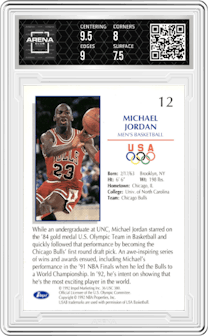 Michael Jordan from the 1992 Impel U.S. Olympicards set graded by Arena Club and given an overall grade of 8.