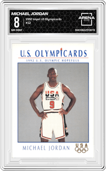 Michael Jordan from the 1992 Impel U.S. Olympicards set graded by Arena Club and given an overall grade of 8.