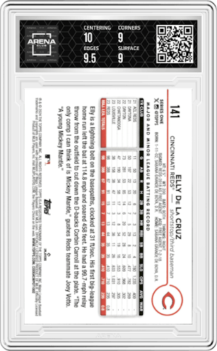 Elly De La Cruz from the 2024 Topps  set graded by Arena Club and given an overall grade of 9.5.