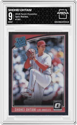 Shohei Ohtani from the 2018 Panini Chronicles set graded by Arena Club and given an overall grade of 9.