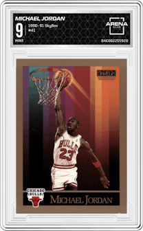 Michael Jordan  from the 1990-91 SkyBox  set graded by Arena Club and given an overall grade of 9.
