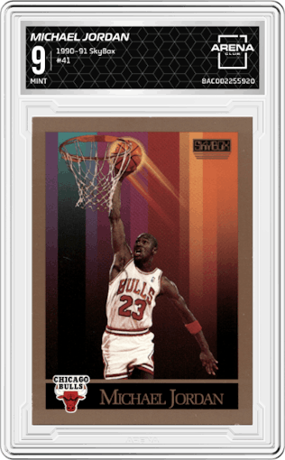 Michael Jordan  from the 1990-91 SkyBox  set graded by Arena Club and given an overall grade of 9.