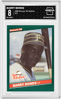 Barry Bonds from the 1986 Donruss The Rookies set graded by Arena Club and given an overall grade of 8.