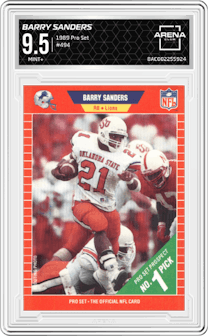 Barry Sanders from the 1989 Pro Set set graded by Arena Club and given an overall grade of 9.5.