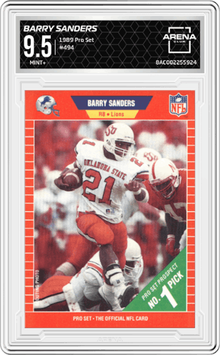 Barry Sanders from the 1989 Pro Set set graded by Arena Club and given an overall grade of 9.5.