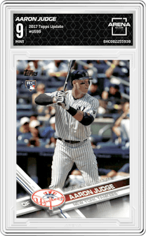 Aaron Judge from the 2017 Topps Update set graded by Arena Club and given an overall grade of 9.