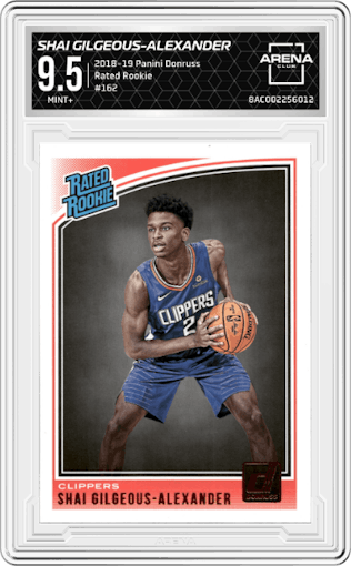 Shai Gilgeous-Alexander from the 2018-19 Panini Donruss  set graded by Arena Club and given an overall grade of 9.5.