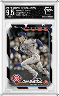 Pete Crow-Armstrong from the 2024 Topps Update set featuring a Independence Day parallel graded by Arena Club and given an overall grade of 9.5.