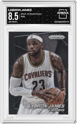 LeBron James from the 2014-15 Panini Prizm set graded by Arena Club and given an overall grade of 8.5.