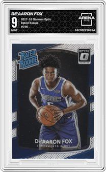 De'Aaron Fox from the 2017-18 Panini Donruss Optic set graded by Arena Club and given an overall grade of 9.