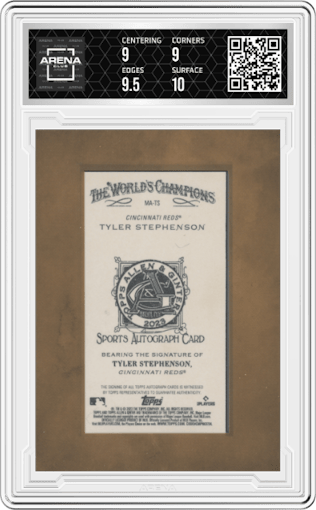Tyler Stephenson from the 2023 Topps Allen & Ginter set graded by Arena Club and given an overall grade of 9.5.
