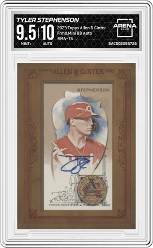 Tyler Stephenson from the 2023 Topps Allen & Ginter set graded by Arena Club and given an overall grade of 9.5.