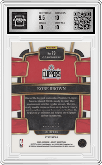 Kobe Brown from the 2023-24 Panini Select  set featuring a Maroon Prizm parallel graded by Arena Club and given an overall grade of 10.