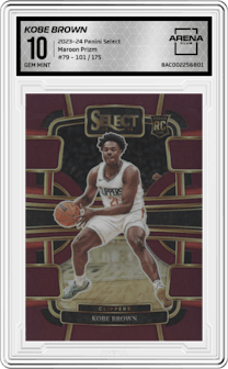 Kobe Brown from the 2023-24 Panini Select  set featuring a Maroon Prizm parallel graded by Arena Club and given an overall grade of 10.