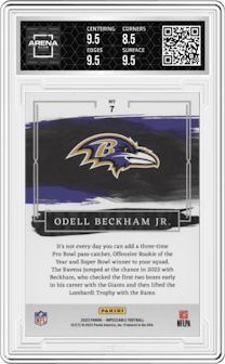 Odell Beckham Jr. from the 2023 Panini Impeccable set graded by Arena Club and given an overall grade of 9.