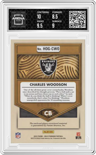 Charles Woodson from the 2022 Panini Gold Standard set graded by Arena Club and given an overall grade of 9.