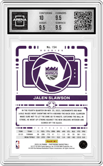 Jalen Slawson from the 2023-24 Panini Photogenic set featuring a Maze parallel graded by Arena Club and given an overall grade of 10.