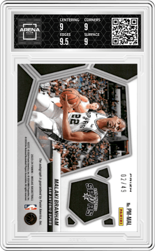 Malaki Branham  from the 2023-24 Panini Mosaic set featuring a Blue Mosaic parallel graded by Arena Club and given an overall grade of 9.