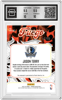 Jason Terry from the 2023-24 Panini Phoenix set graded by Arena Club and given an overall grade of 10.