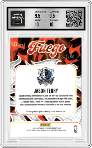 Jason Terry from the 2023-24 Panini Phoenix set graded by Arena Club and given an overall grade of 10.